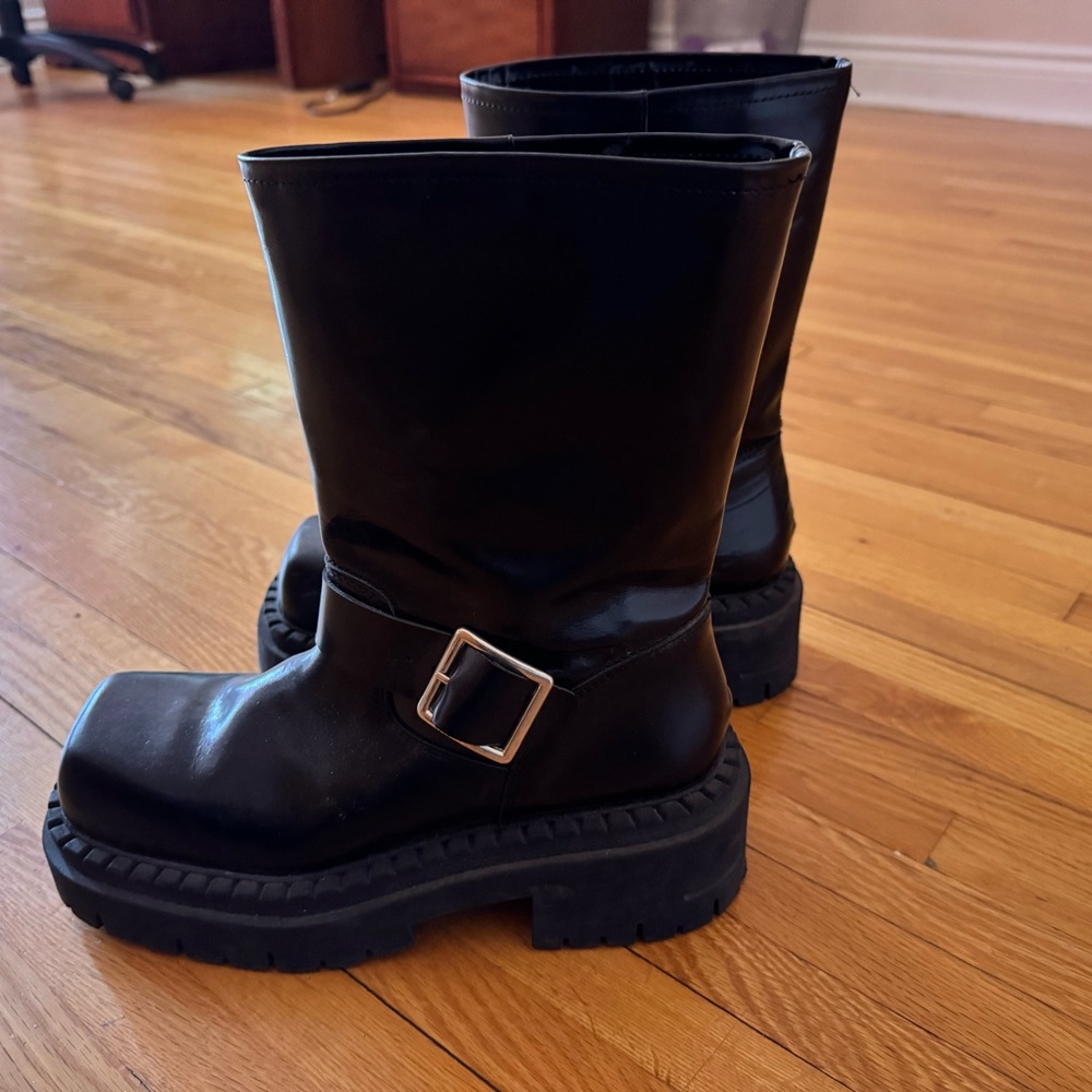 Black Chunky Boots with Buckle